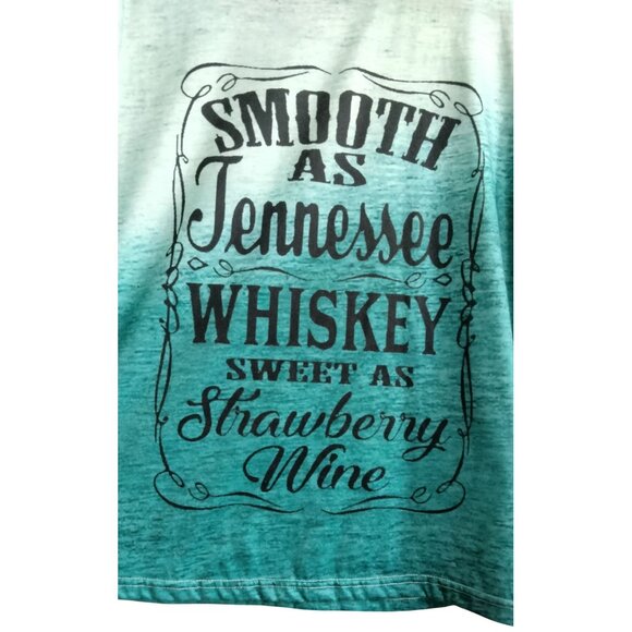 Womens Large Top Smooth As Tennessee Whiskey Graphic Long Sleeve Teal Ombre - Picture 5 of 9